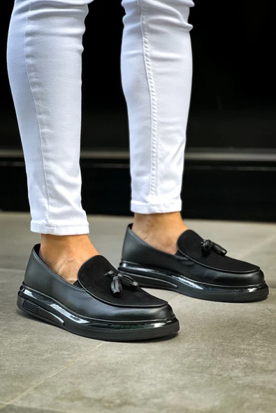 Pabucmarketi Püsküllü Erkek Günlük Ayakkabı Siyah (Siyah Taban) ürün görseli