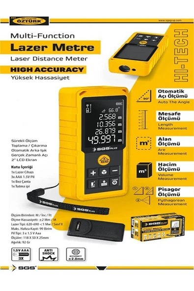 SGS 5426 LCD Ekranlı 100 Metre Ölçümlü Lazer Metre Yüksek Teknolojili Dijital Mesafe Ölçer ürün görseli 1
