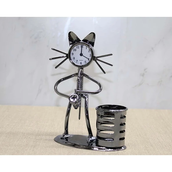 pilelistore Kedi Müzisyen Saat Ve Kalemlik