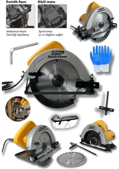 Sunta Kesme 185 mm Açılı Kesme Elektrikli Daire Testere Ahşap Kesme Eldiven Gözlük Hediyeli ürün görseli 1