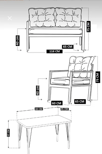 Serdemdizayn SERDEM-(ECO)-2-1-1--SEHPA -METAL BAHÇE BALKON TAKIMI MOBİLYA GRUBU (KREM) - 4