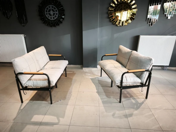 Serdemdizayn SERDEM-(ECO)-2-2- METALBAHÇE BALKON TAKIMI MOBİLYA GRUBU  (KREM) - 1