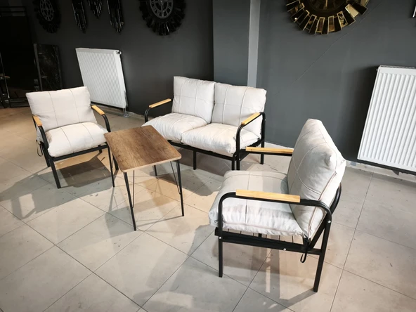 Serdemdizayn SERDEM-(ECO)-2-1-1--SEHPA -METAL BAHÇE BALKON TAKIMI MOBİLYA GRUBU (KREM) - 1