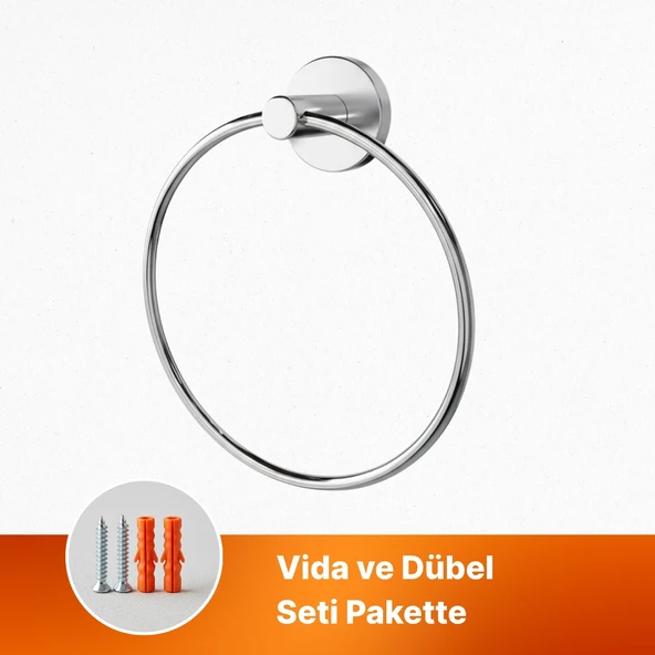 Vidalı Krom Kaplama Yuvarlak 16 cm Banyo Mutfak Lavabo Pratik Havluluk Askılığı - Resim 4