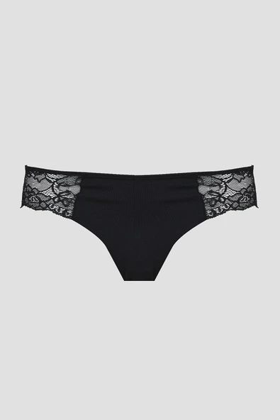 Siyah Lazer Kesim Dantelli String - Resim 4