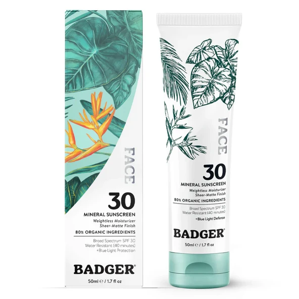 Badger Organik Yüz Güneş Kremi - SPF 30 - Mavi Işık Korumalı - Doğal Mat Bitiş - Mineral Filtre - 50 ml ürün görseli 1