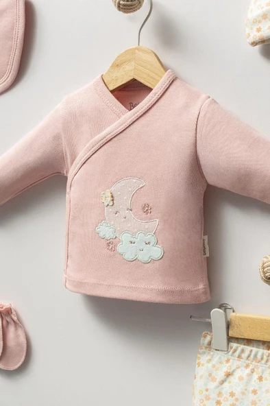 Bebitof %100 Pamuk Sevimli Ay ve Bulutlar Desenli Bebek 5 Parça Yenidoğan Hastane Çıkışı Zıbın Seti BBTF.PMB.2023 - 3