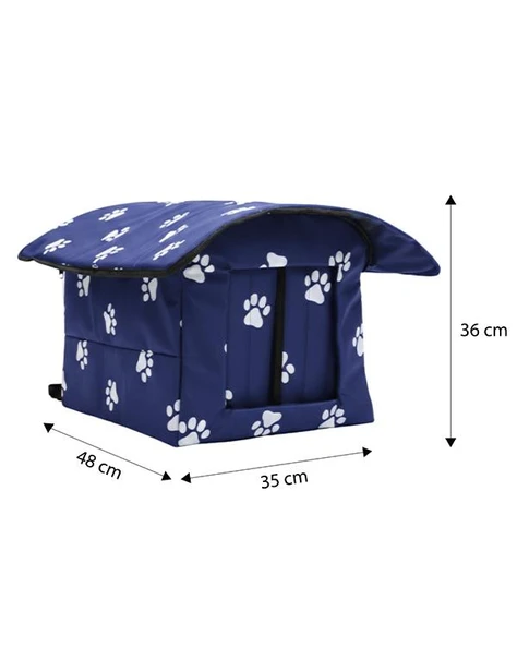 Yuga Pati Desenli Lacivert Kedi Evi Isı ve Yağmur Korumalı - 8