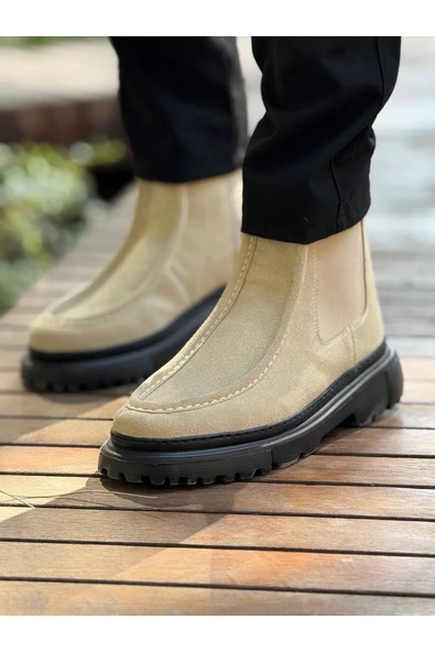 Pabucmarketi Fermuarlı Erkek Düz Bot Kum Süet