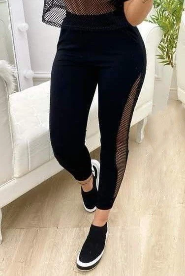 Lucky Life Kadın Yüksek Bel File Detaylı Dar Kesim Viskon Iki Iplik Pantolon ürün görseli 1