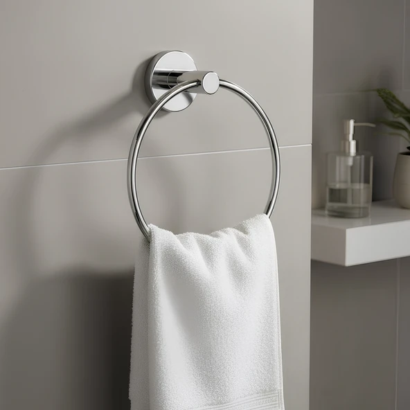 Vidalı Krom Kaplama Yuvarlak 16 cm Banyo Mutfak Lavabo Pratik Havluluk Askılığı ürün görseli