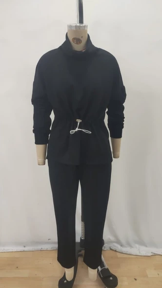 Lucky Life Kadın Uzun Kollu Balıkçı Yaka Belden Lastikli Modal Bluz Ve Pantolon Ikili Takım - Resim 5