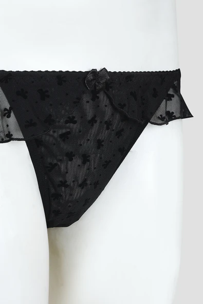 Siyah Bow Fırfırlı String - Resim 2