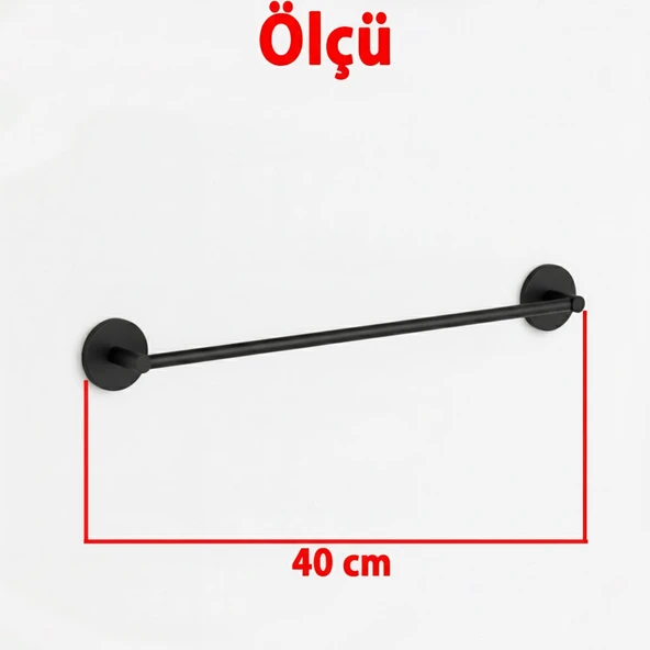 Siyah Metal Uzun Havluluk 40 cm Duvara Monte Vidalı Lüks Banyo Havlu Askılığı Modern Mat Tasarım - Resim 3