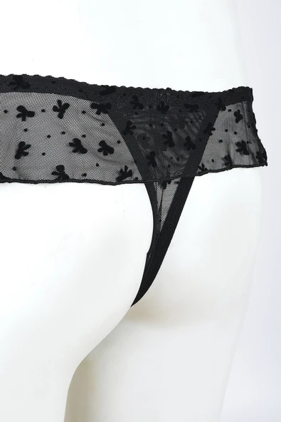 Siyah Bow Fırfırlı String - Resim 3