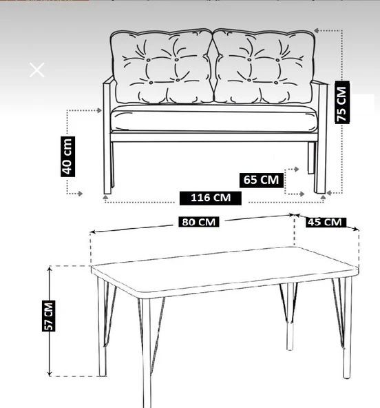 Serdemdizayn SERDEM-(ECO)-2-2-SEHPA METAL BAHÇE BALKON TAKIMI MOBİLYA GRUBU(ANTRASİT) - 4