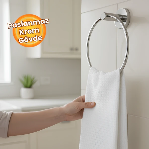 Vidalı Krom Kaplama Yuvarlak 16 cm Banyo Mutfak Lavabo Pratik Havluluk Askılığı - Resim 3