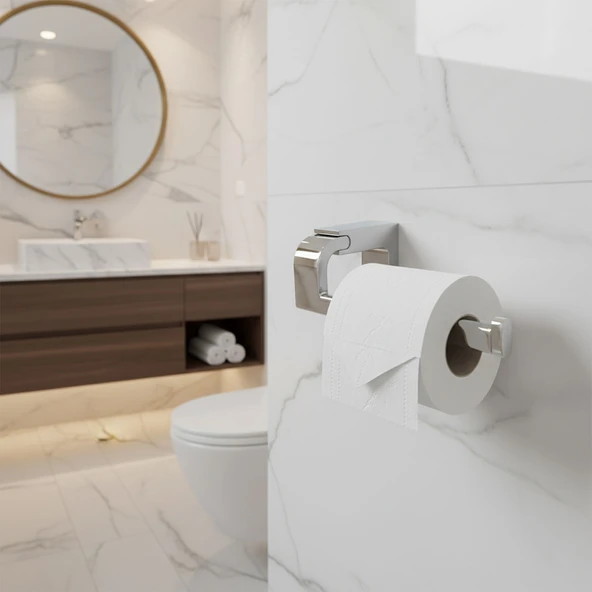 Krom Gümüş Kapaksız Lüks Tuvalet Kağıtlık Vidalı Paslanmaz Metal Duvara Monte Banyo Kağıt Aparatı - Resim 3