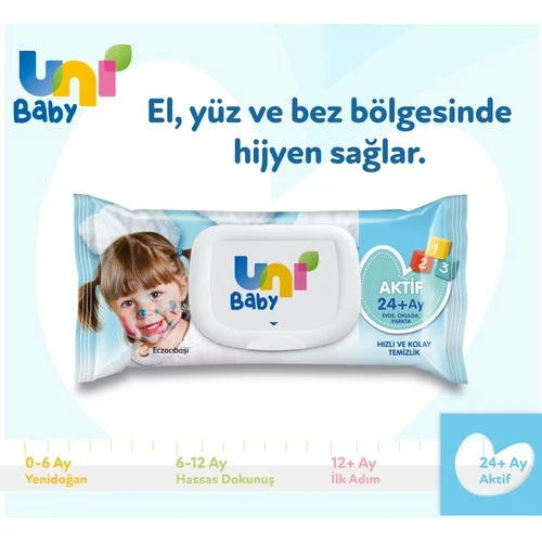 Uni Baby Aktif Islak Mendil Aktif Simple 52 Yaprak - 3 Adet - Resim 4