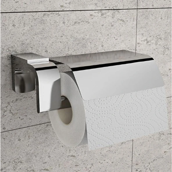 Krom Gümüş Kapaklı Lüks Tuvalet Kağıtlık Vidalı Paslanmaz Metal Duvara Monte Banyo Kağıt Aparatı - Resim 3