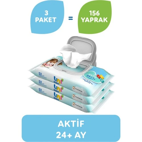 Uni Baby Aktif Islak Mendil Aktif Simple 52 Yaprak - 3 Adet ürün görseli