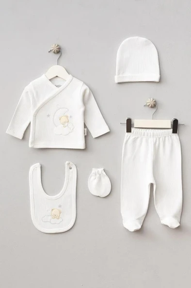 Bebitof %100 Pamuk Sweet Dreams Desenli Bebitof 5 Parça Yenidoğan Hastane Çıkışı Zıbın Seti BBTF.EKR.20107