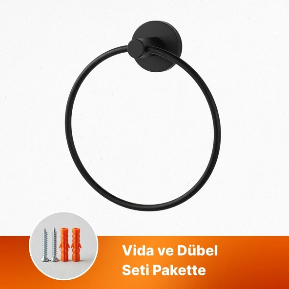 Vidalı Siyah Renkli Yuvarlak 16 cm Banyo Mutfak Lavabo Pratik Havluluk Askılığı - Resim 9
