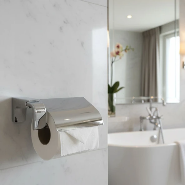 Krom Gümüş Kapaklı Lüks Tuvalet Kağıtlık Vidalı Paslanmaz Metal Duvara Monte Banyo Kağıt Aparatı - Resim 4