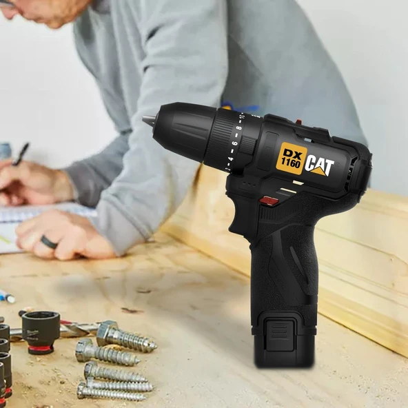 CAT DX1160 12Volt/2.0Ah Li-ion Çift Akülü Kömürsüz Profesyonel Şarjlı Darbeli Matkap + DA01901 32 Parça Aksesuar Seti - 11