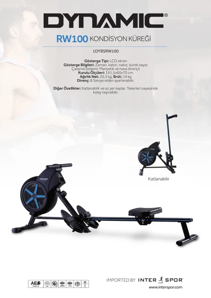 Dynamic RW100 Hava Dirençli Manyetik Kondisyon Küreği Sessiz Çalışır Katlanabilir - 6