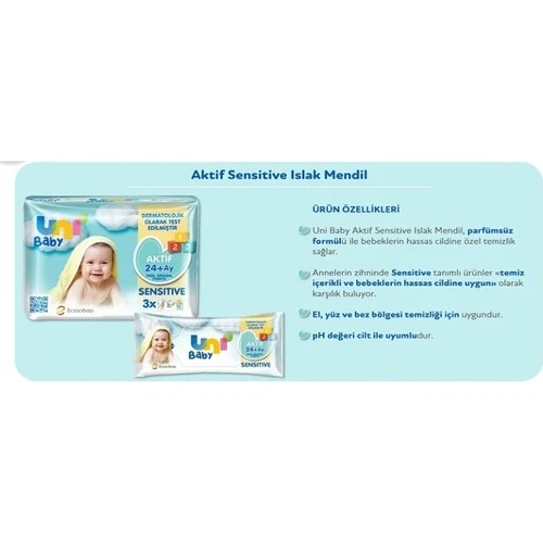 Uni Baby Islak Mendil Aktif Sensıtıve 3 X 52 Lı (24+ Ay) - Resim 4
