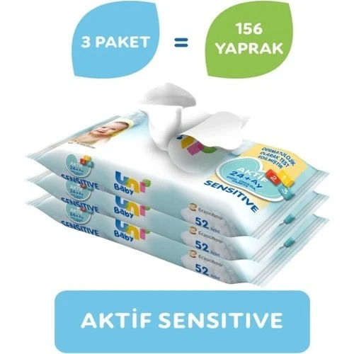 Uni Baby Islak Mendil Aktif Sensıtıve 3 X 52 Lı (24+ Ay) - Resim 2