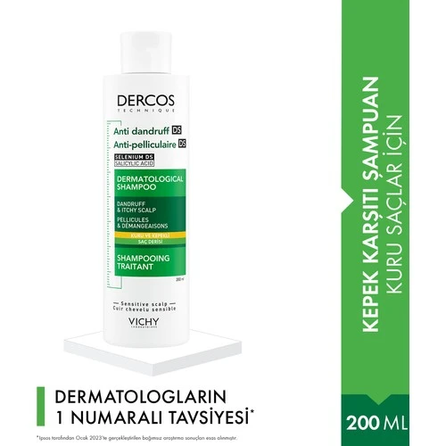 Vichy Dercos Anti-Pelliculaire Anti-Dandruff Kepek Karşıtı Şampuan 200 ml - Kuru Saç ürün görseli