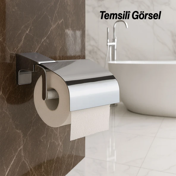 Krom Gümüş Kapaklı Lüks Tuvalet Kağıtlık Vidalı Paslanmaz Metal Duvara Monte Banyo Kağıt Aparatı - Resim 6