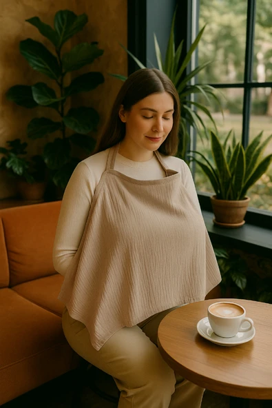 2Katlı Balenli Müslin Emzirme önlüğü - EmÖnKahve KAHVERENGİ - 4