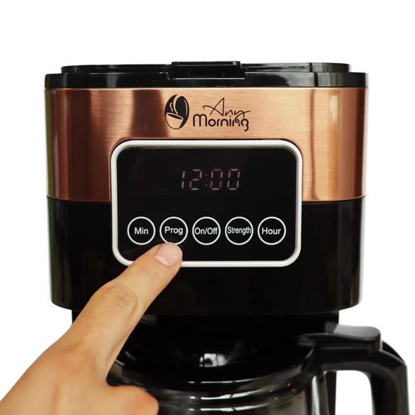 Any Morning SH21615S Dokunmatik Ekranlı Zaman ve Aroma Ayarlı Filtre Kahve Makinesi Bakır Rengi - Resim 3