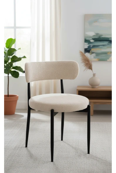 eshowrom Modern Teddy Kumaşlı Bej Metal Sandalye ürün görseli