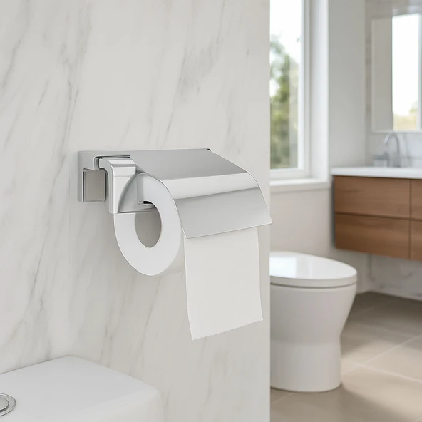 Krom Gümüş Kapaklı Lüks Tuvalet Kağıtlık Vidalı Paslanmaz Metal Duvara Monte Banyo Kağıt Aparatı - Resim 7