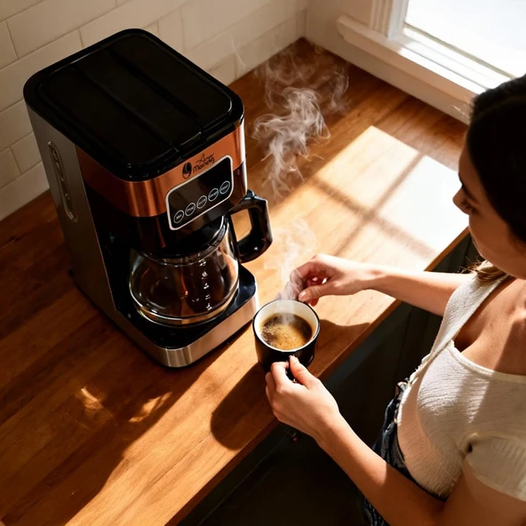 Any Morning SH21615S Dokunmatik Ekranlı Zaman ve Aroma Ayarlı Filtre Kahve Makinesi Bakır Rengi - Resim 5