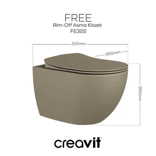 Creavit Free Rim-Off Kanalsız Asma Klozet (FE322.CM) Mat Cappucino + Duck Yavaş Kapanan Kapak Mat Cappucino 2'li Set - Resim 3