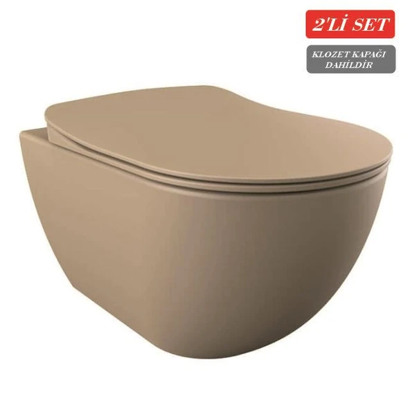 Creavit Free Rim-Off Kanalsız Asma Klozet (FE322.CM) Mat Cappucino + Duck Yavaş Kapanan Kapak Mat Cappucino 2'li Set ürün görseli