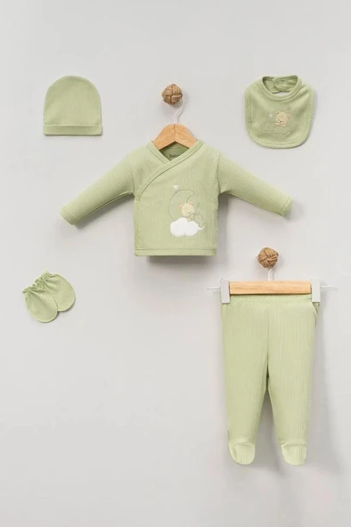 Bebitof %100 Pamuk Sweet Dreams Desenli Bebitof 5 Parça Yenidoğan Hastane Çıkışı Zıbın Seti BBTF.YSL.20107