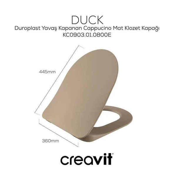 Creavit Free Rim-Off Kanalsız Asma Klozet (FE322.CM) Mat Cappucino + Duck Yavaş Kapanan Kapak Mat Cappucino 2'li Set - Resim 2