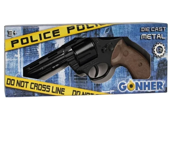 Gonher Revolver 12 li Siyah Mantar Koleksiyon Polis Tabancası - 1