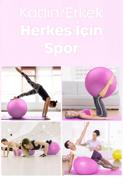 65 cm Pilates Topu ve Pompa Seti | 155-170 cm Boy İçin Uygun Dayanıklı Anti-Slip Pembe - Resim 4