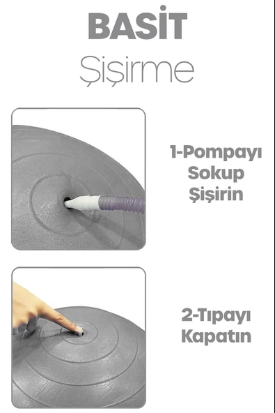 65 cm Pilates Topu ve Pompa Seti | 155-170 cm Boy İçin Uygun Dayanıklı Anti-Slip Gri - Resim 8