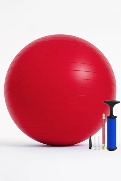 65 cm Pilates Topu ve Pompa Seti | 155-170 cm Boy İçin Uygun Dayanıklı Anti-Slip Kırmızı - Resim 9