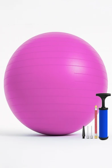 65 cm Pilates Topu ve Pompa Seti | 155-170 cm Boy İçin Uygun Dayanıklı Anti-Slip Pembe - Resim 8