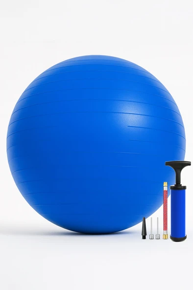 65 cm Pilates Topu ve Pompa Seti | 155-170 cm Boy İçin Uygun Dayanıklı Anti-Slip Mavi - Resim 9