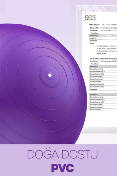 65 cm Pilates Topu ve Pompa Seti | 155-170 cm Boy İçin Uygun Dayanıklı Anti-Slip Mor - Resim 5